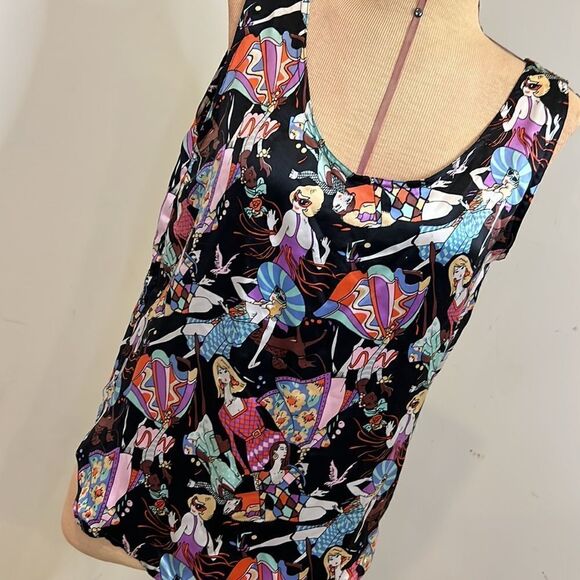 Edgemont 100% Silk Retro Themed Printed Tank Blouse - Size Medium - Picture 6 of 13